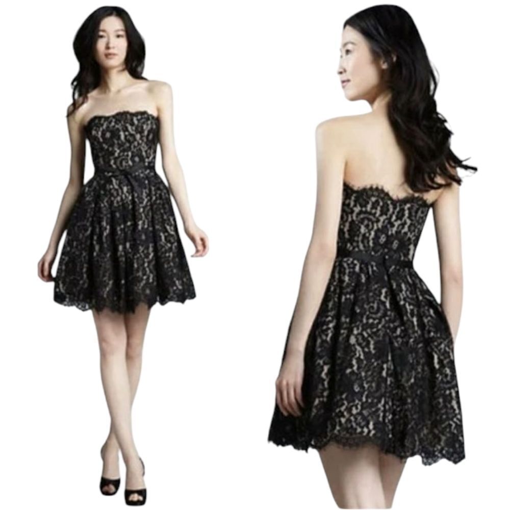 Robert Rodriguez Target Black Lace Strapless Midi Dress Sweetheart Neckline Sz 6